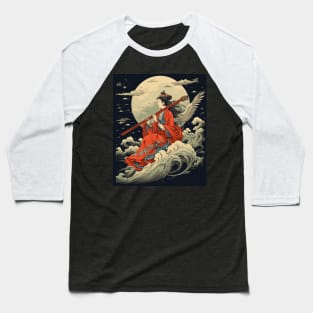 Japanese Retro Vintage Artwork Tengu Goddess Playing Flute Baseball T-Shirt